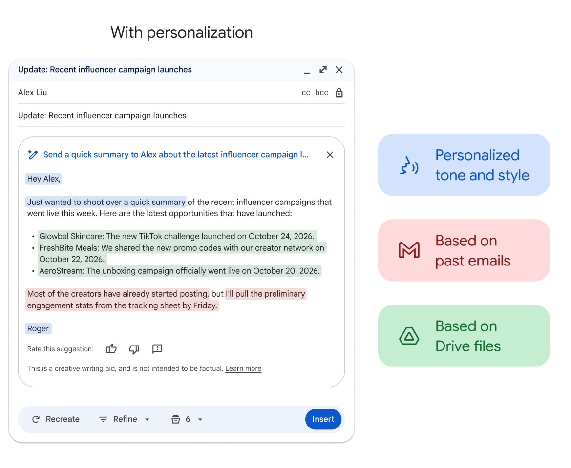 Google migliora «Help me write» con Gemini