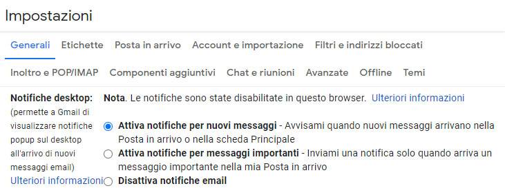 Come modificare le notifiche Gmail da Computer