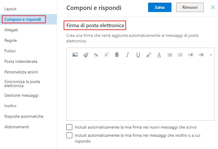 Come impostare la firma della posta elettronica in Outlook.com