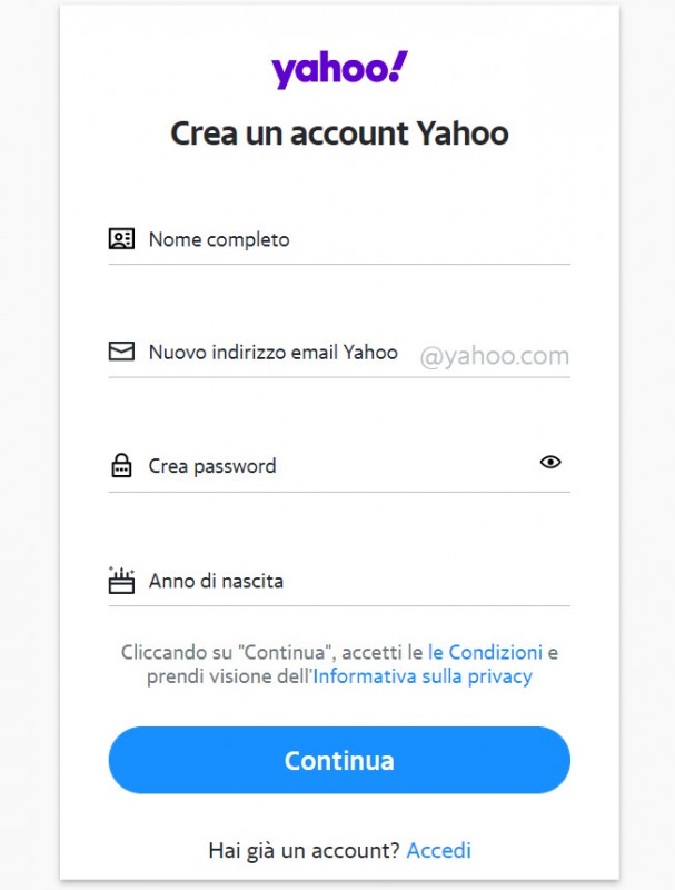 Creare un account Yahoo Mail