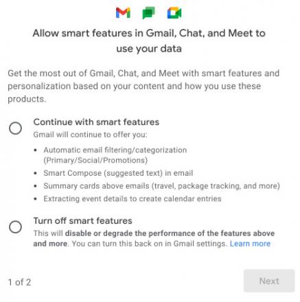 Nuove impostazioni per le funzionalità smart e la personalizzazione in Gmail