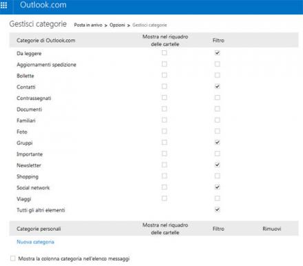 Outlook.com/hotmail gestisci categorie